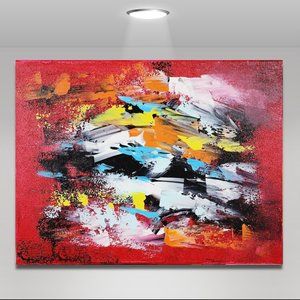 Original Abstract Art Canvas Painting Signed Decor 11x14 - "Mars Rising"
